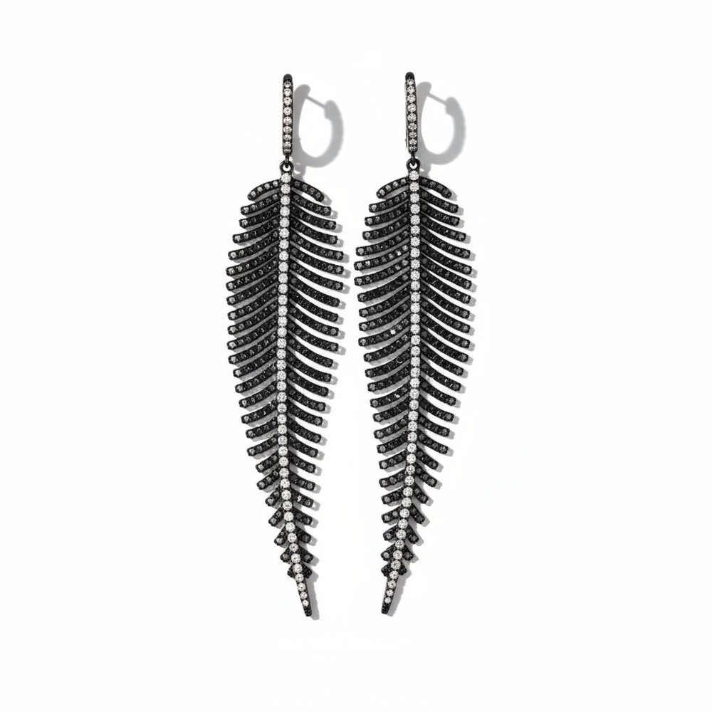 EYE CANDY LOS ANGELES - LINEAR LEAF RHINESTONE, BLACK CRISTALS EARINGS